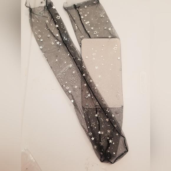 Black Silver Stars Sexy Socks Hoisery - Picture 5 of 8